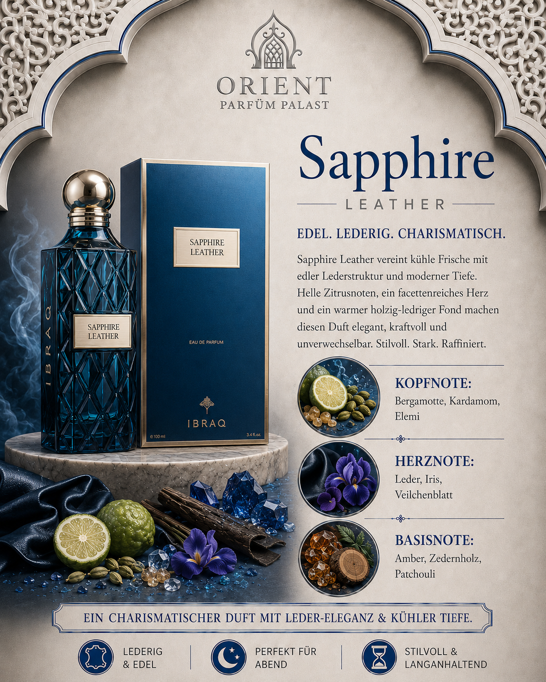 Ibraq Sapphire Leather Ibrahim AlQurashi for women and men 150ml